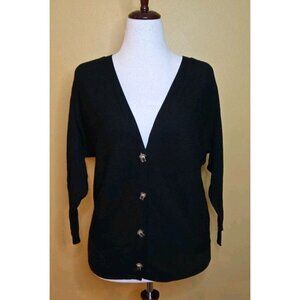 A Love Story Black Cardigan with Tortise Shell Buttons Small V Neck Dolman